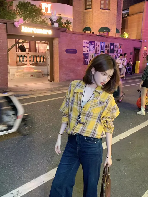 【芝士Cheese】几何律动  百搭水洗秋款长袖条纹针织格子衬衫