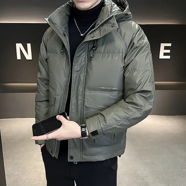白鸭绒羽绒服男士短款冬季2025新款潮牌连帽保暖加厚高端外套冬天