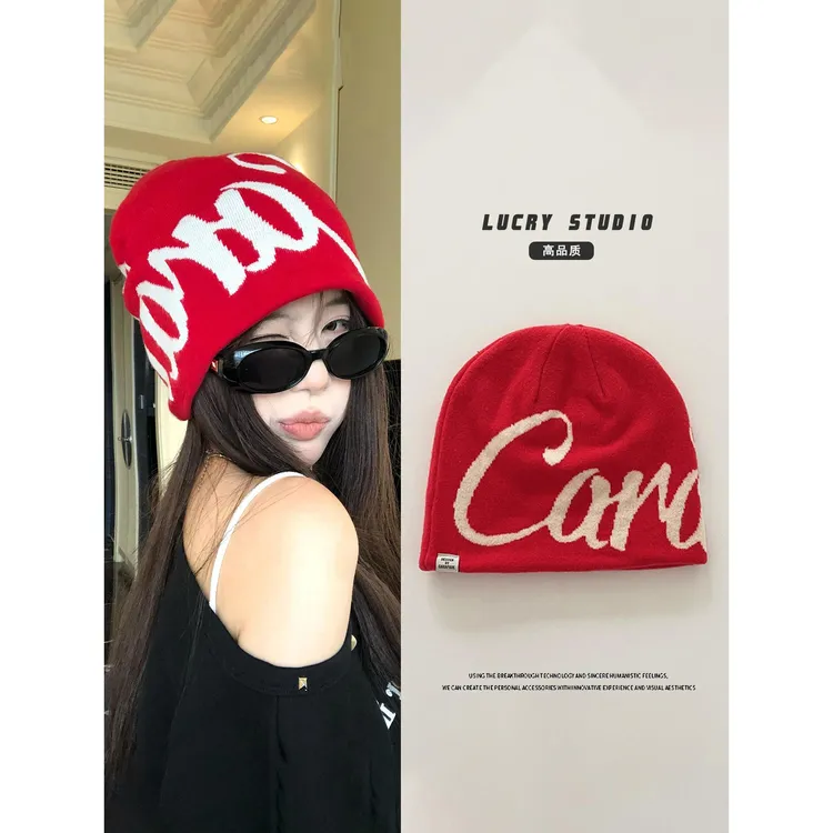 美式街头字母针织帽女保暖潮流百搭时尚嘻哈套头帽冷帽秋冬季帽子