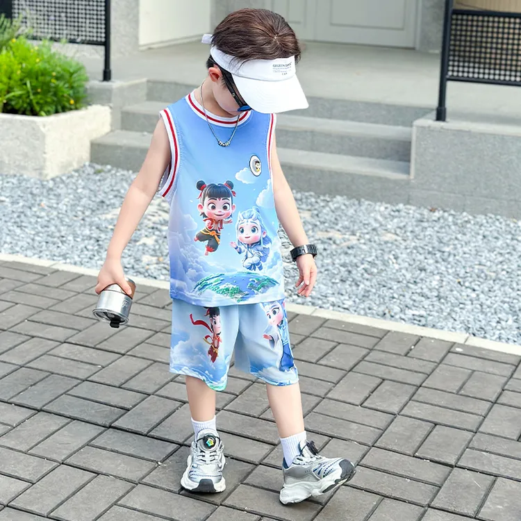 男童冰丝背心套装篮球服2025新款洋气小童哪吒衣服男孩速干球衣薄