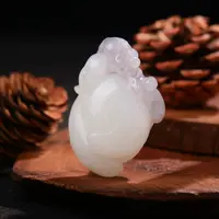 【泓贝珠宝-N329】和田玉老料烟紫俏色福寿如意手把件/挂件