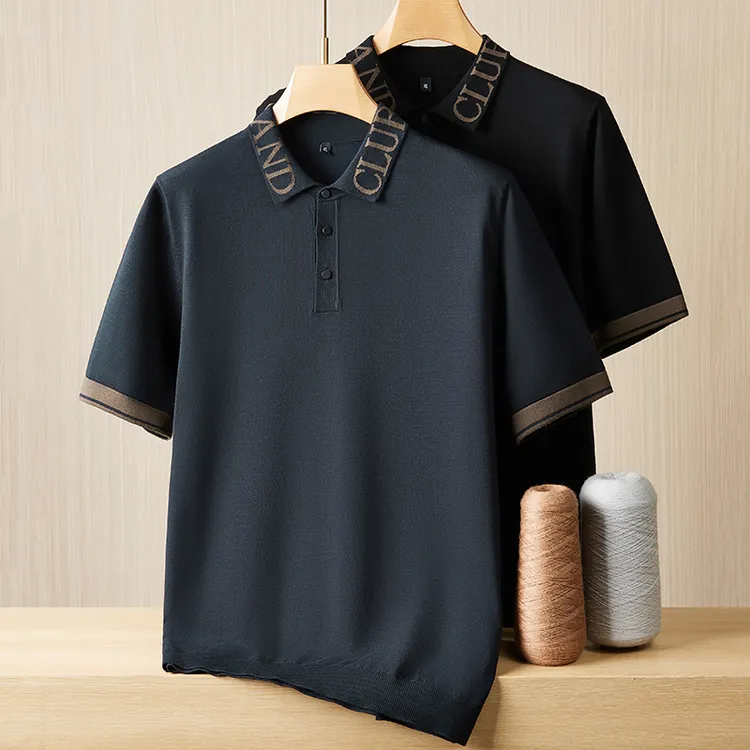 7286#大码男装短袖毛衣春秋冬季轻奢翻领短袖针织衫男士半袖毛衫