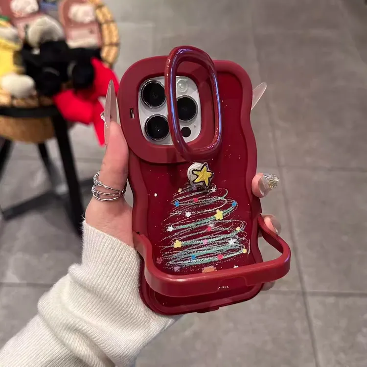 双支架圣诞树旋转星星适用苹果17手机壳iPhone16/15新年14防摔13