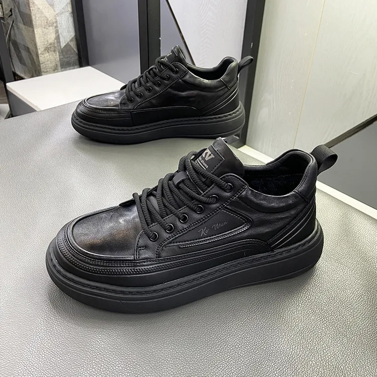 百搭2025秋冬加绒保暖真皮牛皮韩版轻质软底男二棉鞋厚底休闲潮牌