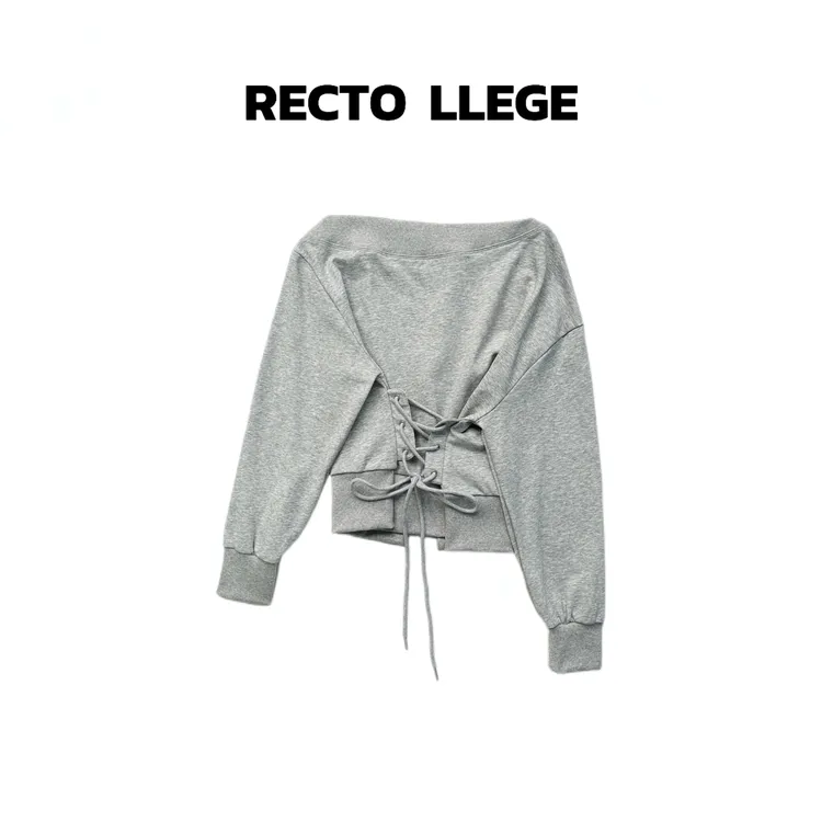 【RECTO LLEGE】斜领露肩绑带收腰后开叉不规则短款上衣
