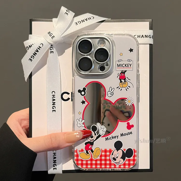 韩系ins趣味红格纹米奇适用苹果16ProMax手机壳新款iPhone15pro创