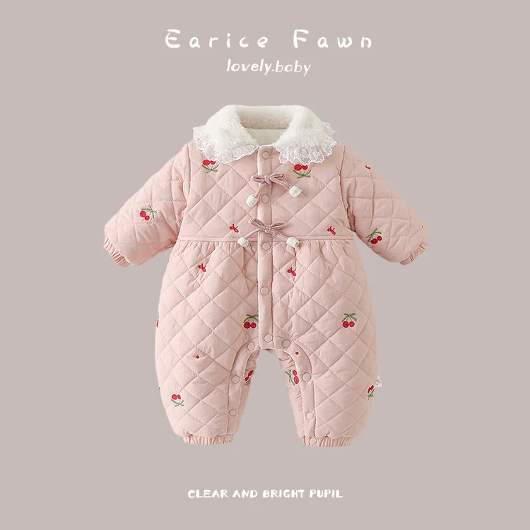 YM新生儿婴儿冬装衣服女宝宝洋气可爱加厚棉服冬天外穿加绒连体衣