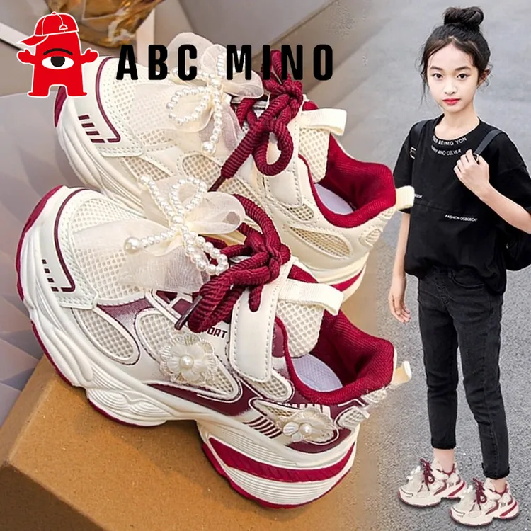 ABC MINO女童鞋子秋季儿童运动小白鞋女孩公主老爹鞋软底网面透气