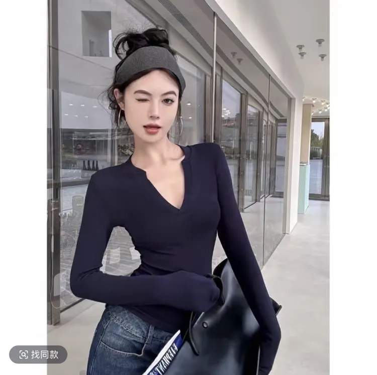 2025气质弹力辣妹心机设计感打底衫长袖打底衫女款爆款2025新款