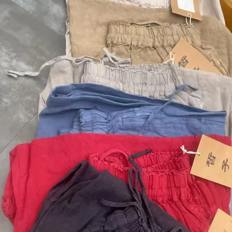 皙子3418 雨露亚麻休闲百搭松紧腰抽绳老爹裤裤长95臀围130