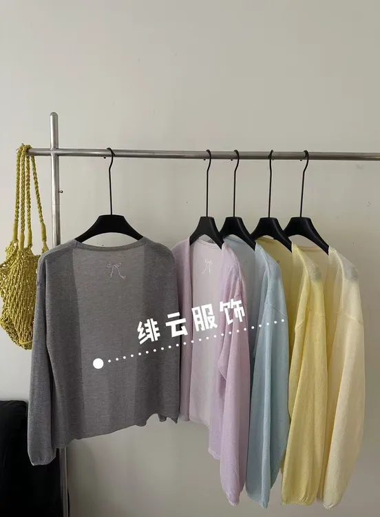 s/新韩系防晒开衫薄宽松蝴蝶结刺绣女夏针织空调衫披肩外搭8635