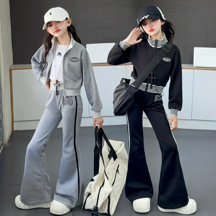 女童酷飒拽姐套装秋装2025新款儿童秋季巨好看的黑色外套两件套潮