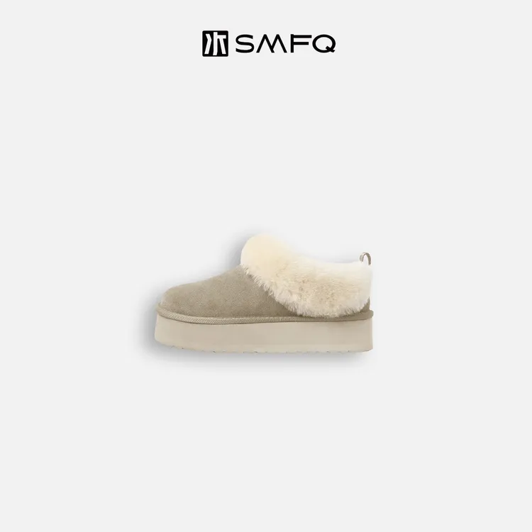 水木夫妻”踏雪“A级羊毛皮毛一体 秋冬保暖厚底雪地靴