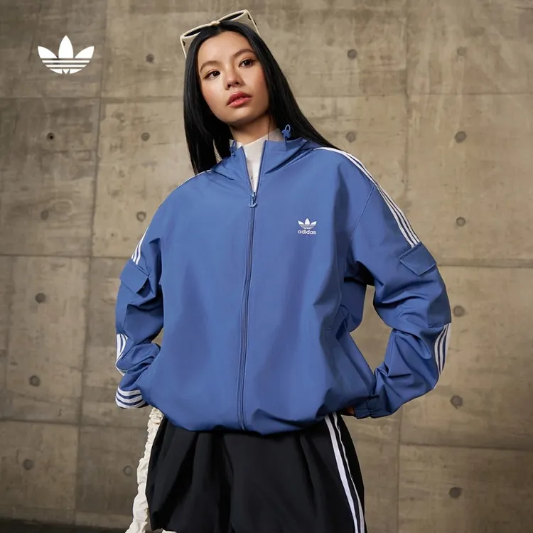 流光风 阿迪达斯三叶草 经典条纹运动外套连帽夹克男女款KB1946