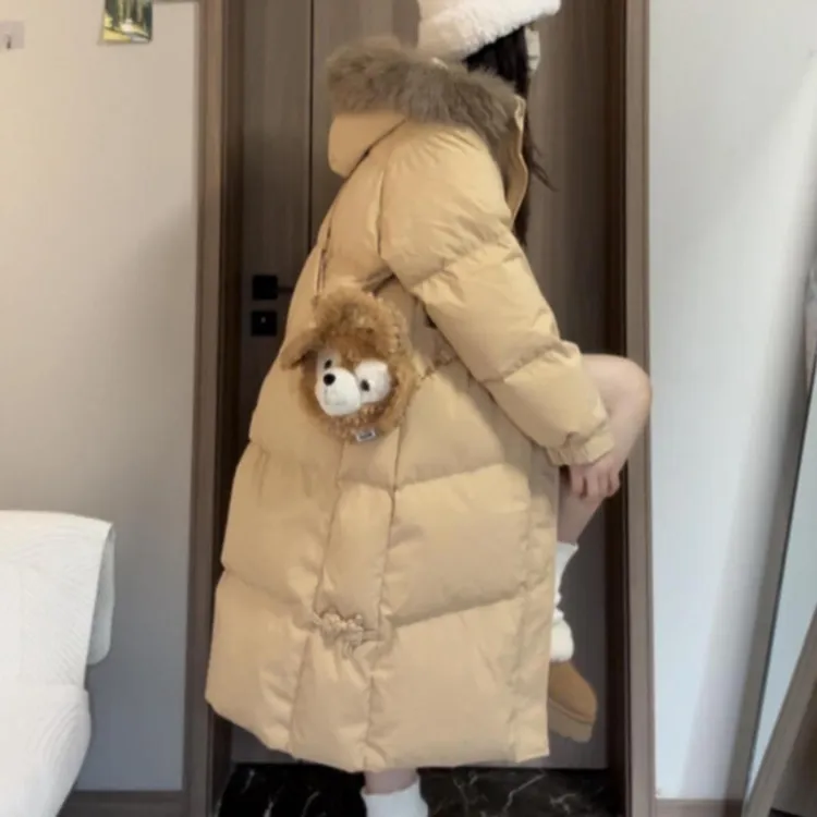 大毛领棉服女中长款2025新款冬季韩系加厚过膝小个子保暖棉衣外套