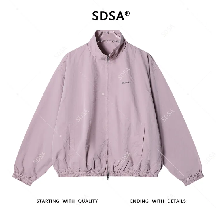 SDSA秋冬新款痞帅男装美式撞色印花字母拉链立领夹克时尚简约外套