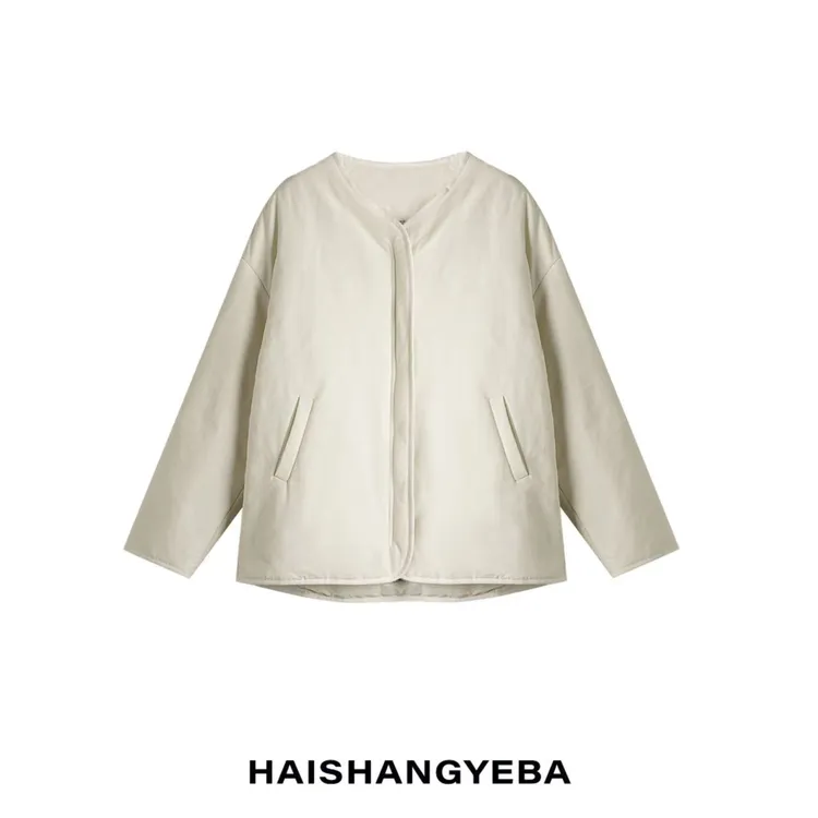 【海上叶爸】新款2025秋冬百搭桑蚕丝宽松简约通勤休闲棉服