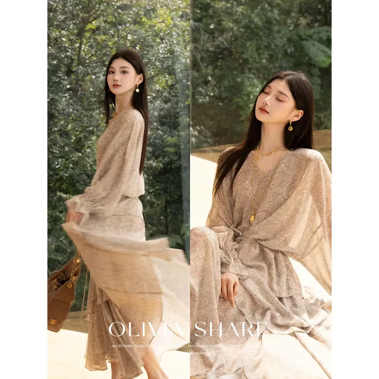 OS7   09/07 20:00  重磅 用料6米+ 秋腰果花多层次感长袖连衣裙