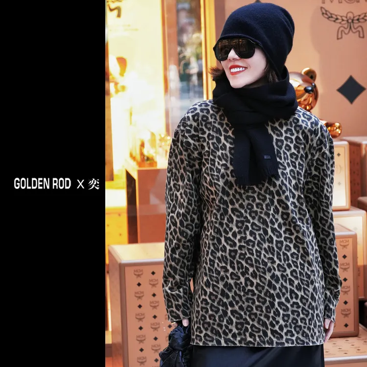 【GOLDEN ROD X 奕】原创设计师品牌 2025冬季新款 水洗豹纹宽松T恤
