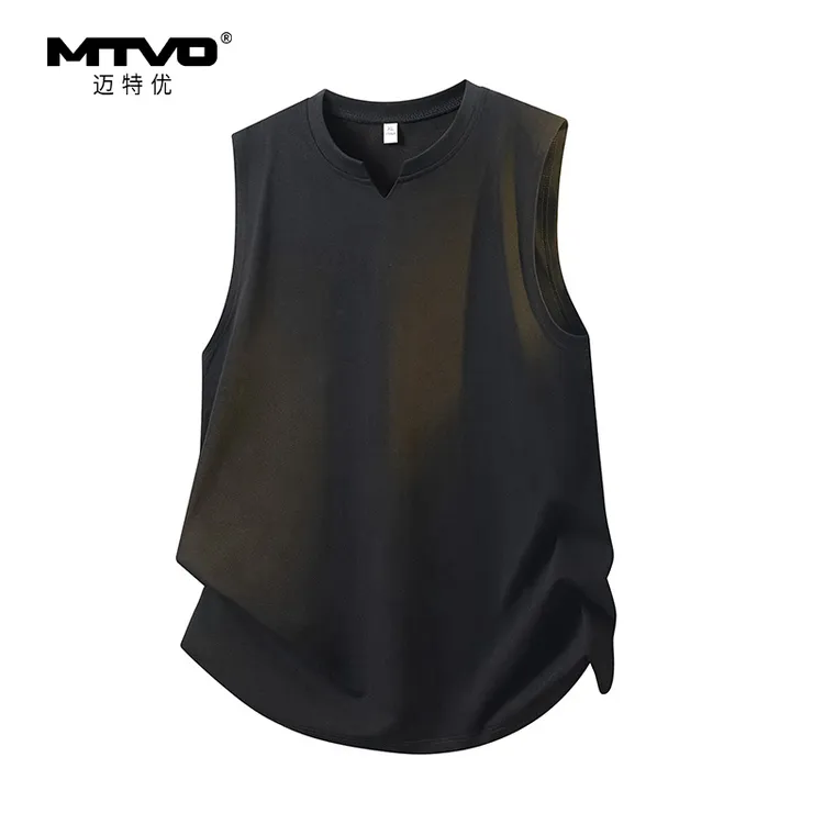 MTVO迈特优男士夏季款简约纯色背心运动宽松坎肩潮流健身无袖T恤