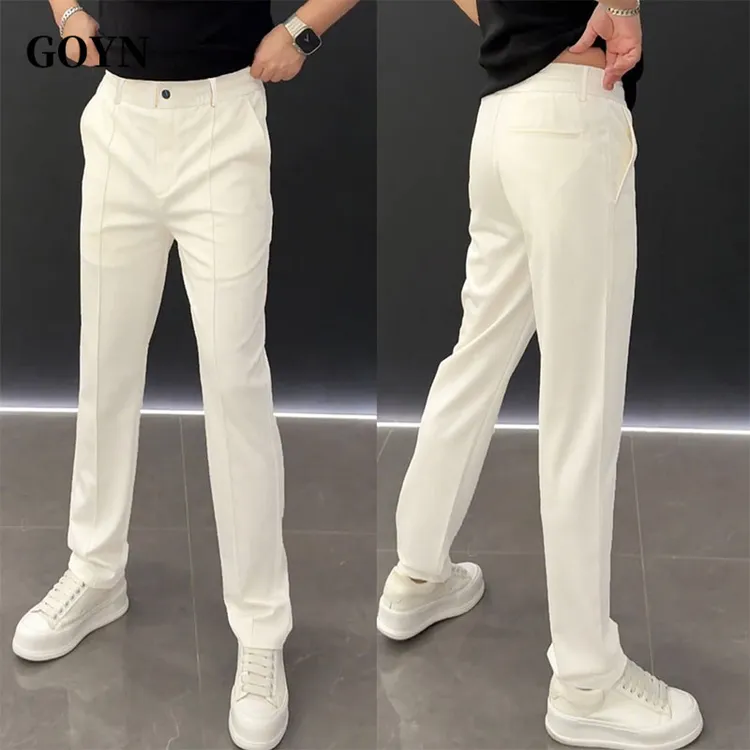 GOYN夏季薄款百搭男装纯色休闲裤潮流轻奢男士透气简约速干直筒裤