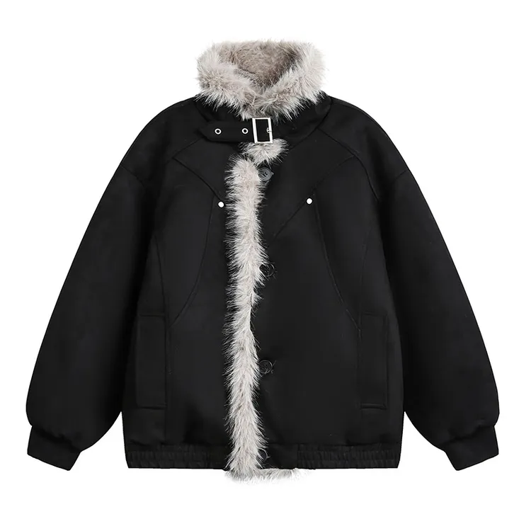 重磅硬挺棉衣座山雕大毛领洗水麂皮棉服冬外套经典百搭