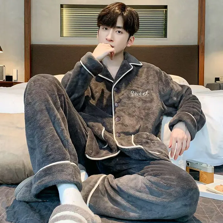 睡衣男款冬季男士珊瑚绒加绒加厚法兰绒冬天萧飒家居服秋冬款