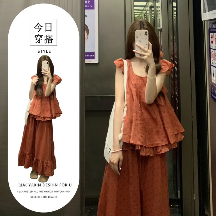 韩系桔梗超好看洋气时尚森女系上衣2025夏季小个子独特半身裙套装