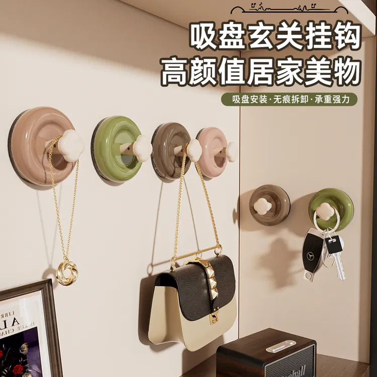 吸盘玄关挂钩真空强力承重粘胶免打孔入户门口放钥匙神器帽子置物