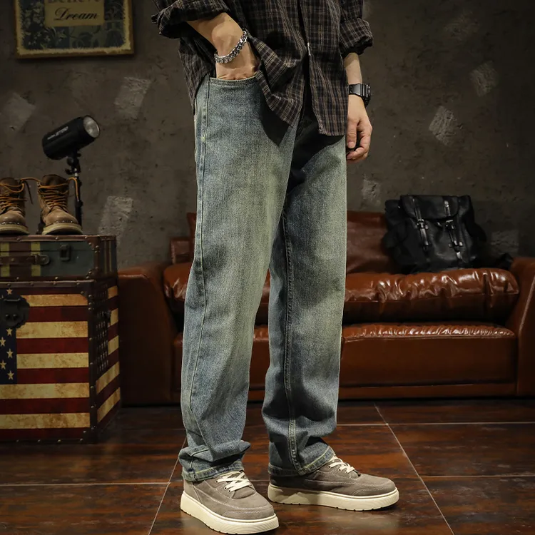 追属宽松直筒春秋季牛仔裤男士美式潮牌复古新款水洗高端休闲裤子