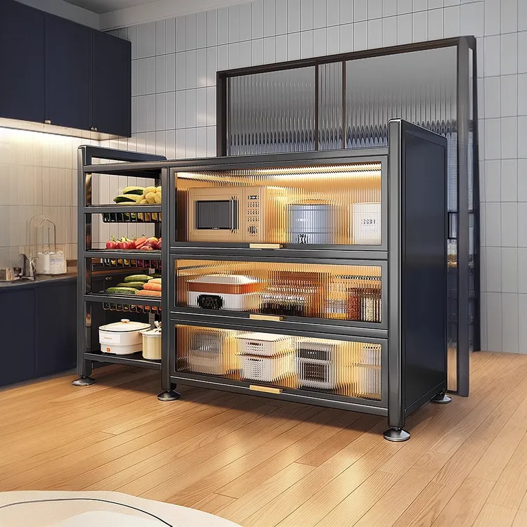 厨房多功能收纳柜多层置物架菜篮子微波炉瓜果蔬菜储物柜碗柜橱柜