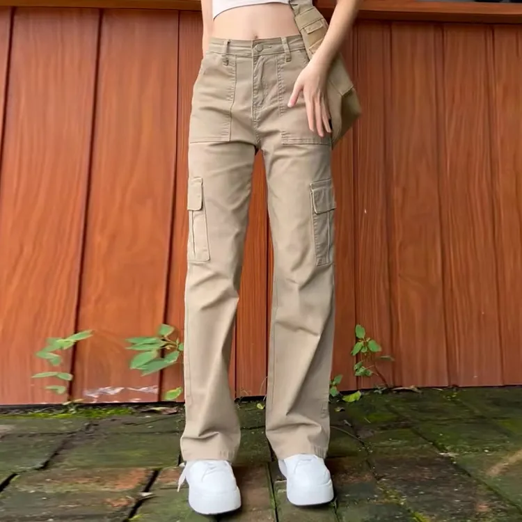 La babite拉贝缇卡其色工装裤女春2025新韩版宽松美式窄版阔腿裤