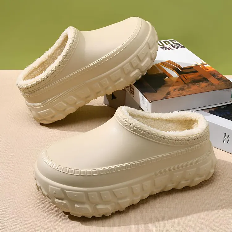 极简风雪包头拖雪地靴运动风轻职风棉鞋纯色休闲风冬季包头拖棉拖