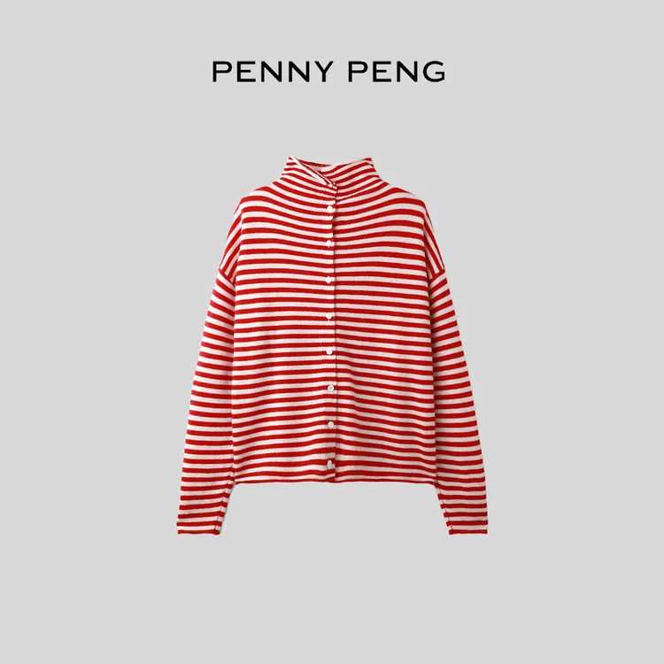 PENNYPENG 橘子千层 秋冬新款复古休闲百搭羊毛条纹针织长袖开衫