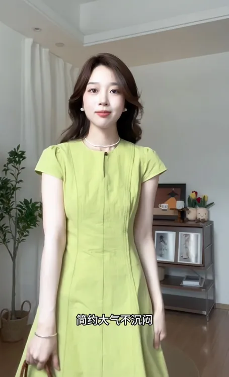 法式复古一粒扣圆领收腰连衣裙女夏季2025新款气质温柔风显瘦长裙