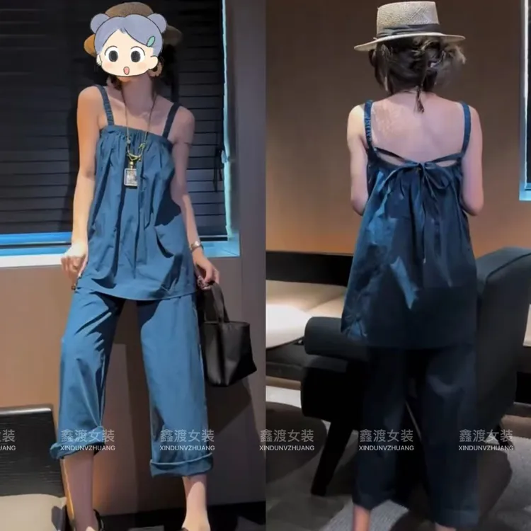 2025夏季新款时尚显瘦气质女士网红洋气两件套百搭款D9565
