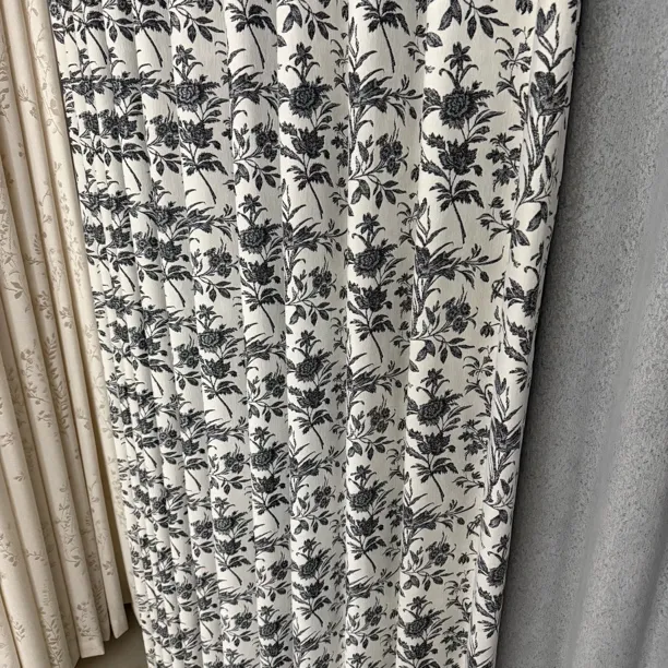 美家 高端窗帘法式黑白遮光加厚双面雪尼尔卧室高温定型