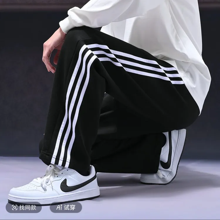 100棉 三杠条纹运动裤休闲裤经典百搭宽松垂感舒适ins情侣时尚