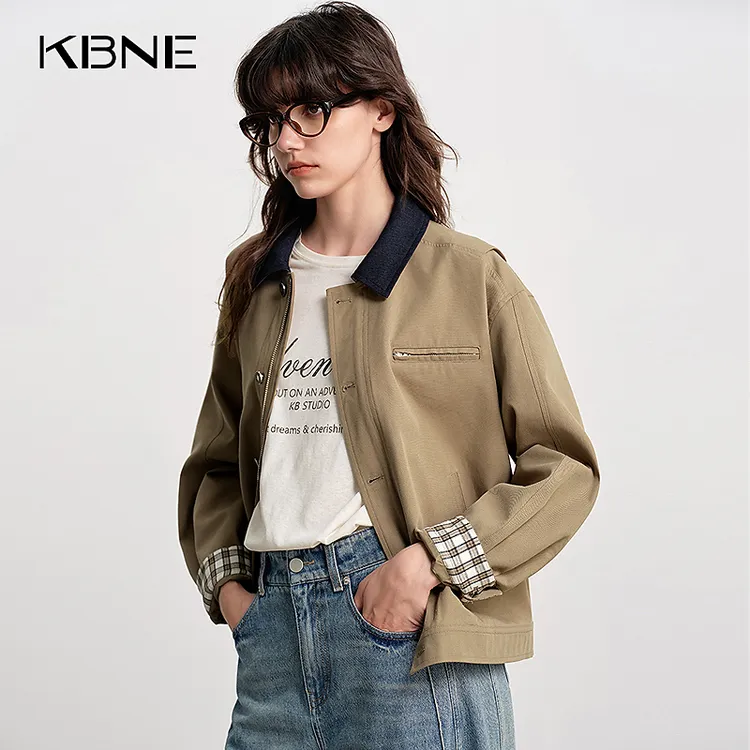 KBNE25秋季新款巴恩风短外套女小个子卡其色外衣短款气质长袖上衣