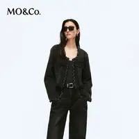 【贤哥专享】MOCO春手工编织镶边短廓形牛仔夹克外套MBD1JKT035