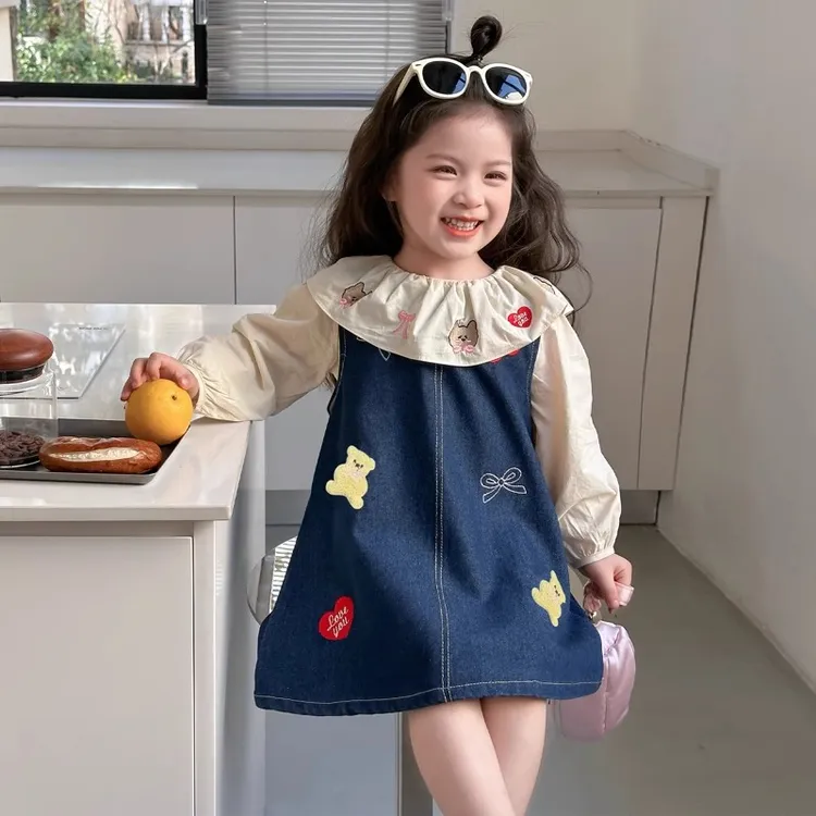 2025新款儿童春季童装时尚洋气宝宝时髦牛仔裙春装长袖两件套女童