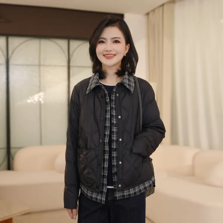 【格子假两件羽绒服】枫竺阿楠anan女秋冬通勤保暖90白鸭绒羽绒外套
