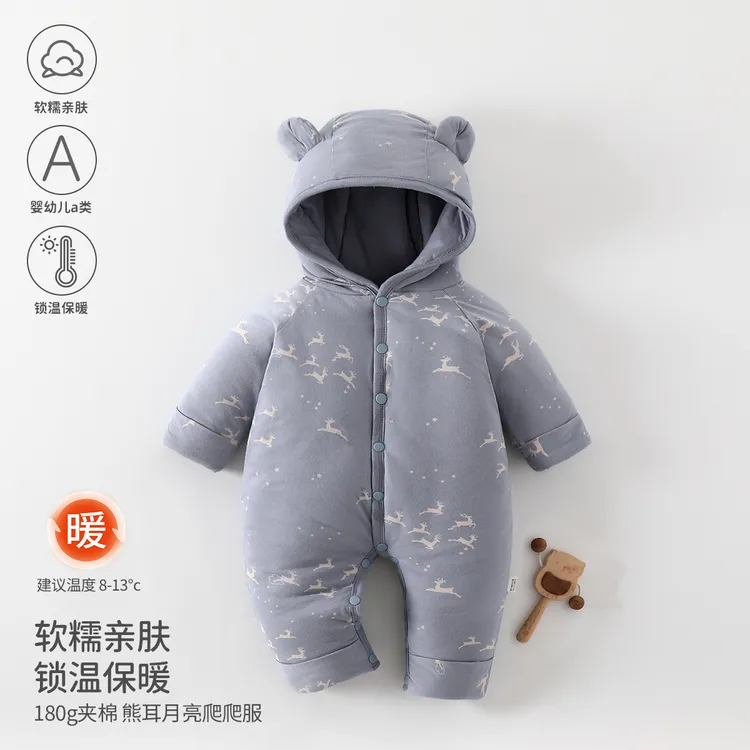 婴儿连体衣a类棉服秋冬季宝宝衣服保暖加厚包手包脚新生儿爬爬服