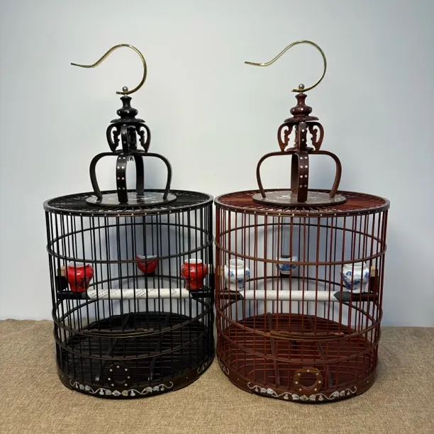 镶嵌彩贝壳画眉笼高级平顶圆笼高档收藏级适合画眉八哥鸟型