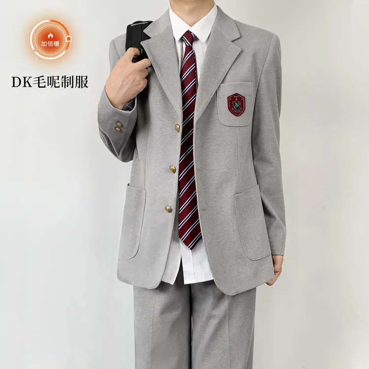 木村叔dk制服原创刺绣灰色毛呢西装外套男秋冬季学院风校供感西服