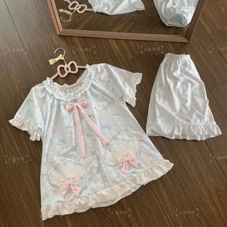 原创<云朵大耳狗>春夏季睡衣少女学生可爱女短袖长袖家居服套装