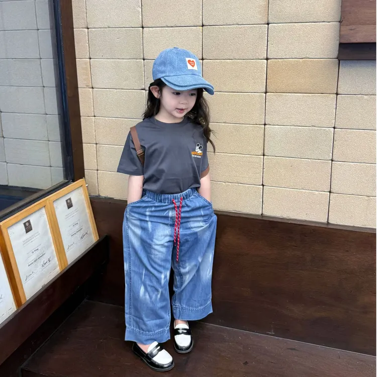 小思家女童套装2025夏季时尚韩版可爱卡通印花短袖上衣休闲牛仔裤