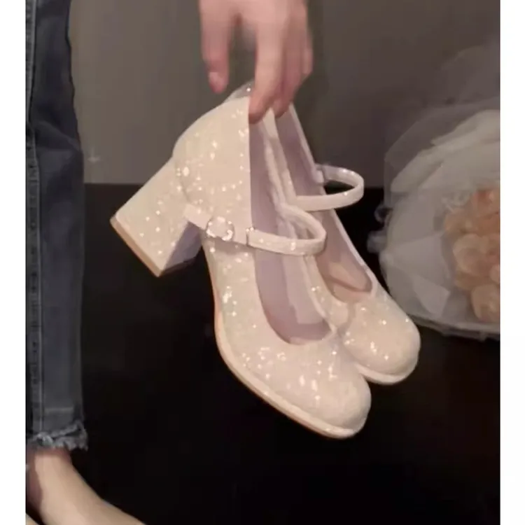 圆头公主玛丽珍高跟鞋女粗跟气质配裙子旗袍仙女风婚鞋新娘伴娘鞋