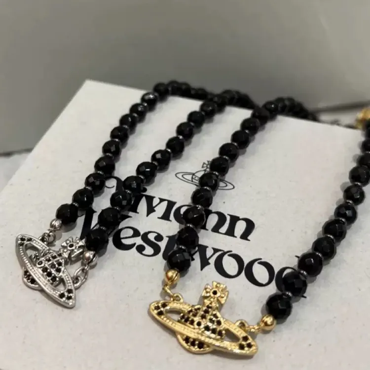 钛钢项链 【1:1对版】西太后项链黑水晶满钻土星项链朋克风锁骨链