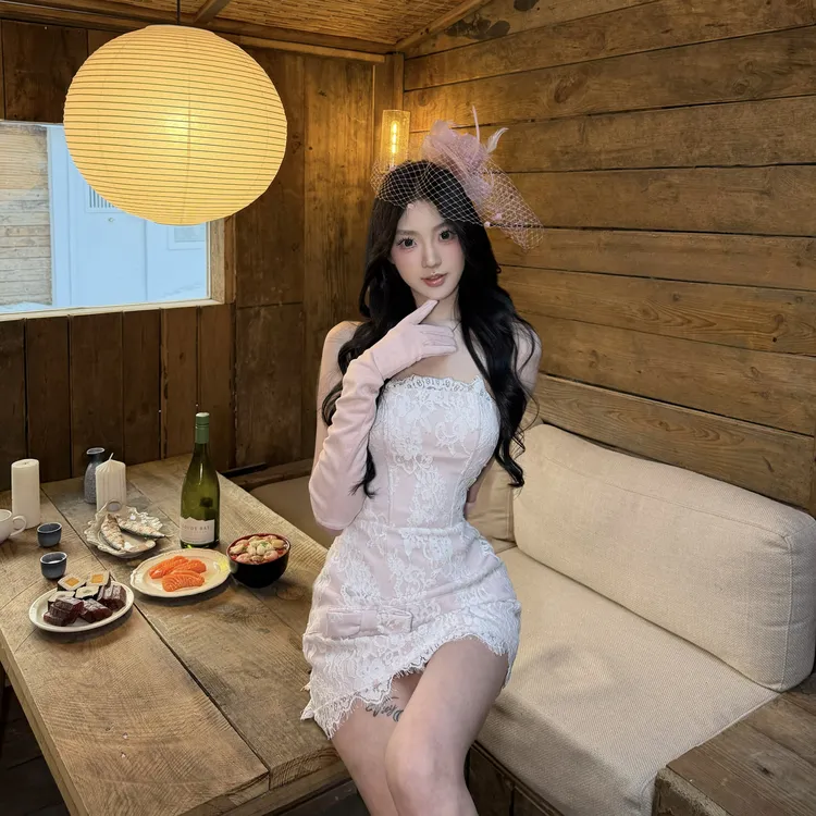 【少女香调】秋季上新甜辣妹法式蕾丝花边吊带抹胸裙短款连衣裙